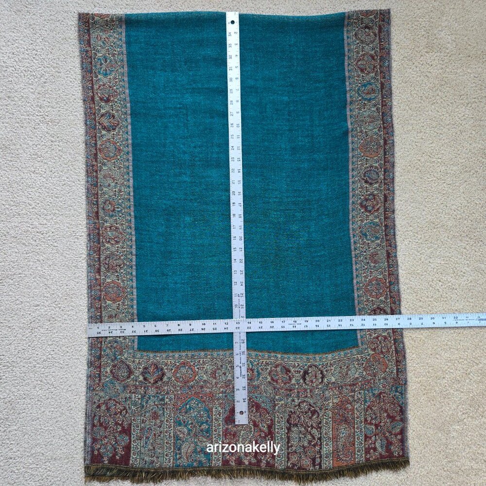 NWOT Wool Scarf Woven Teal Blue - Picture 4 of 11